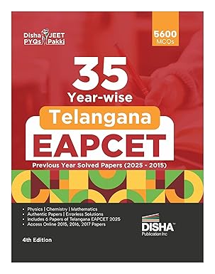 Disha 35 Year-wise Telangana EAPCET Previous Year Solved Papers (2025 - 2015) 4th Edition | Physics, Chemistry & Mathematics PYQs Question Bank | For 2026 Engineering Exams | 4640+ MCQs