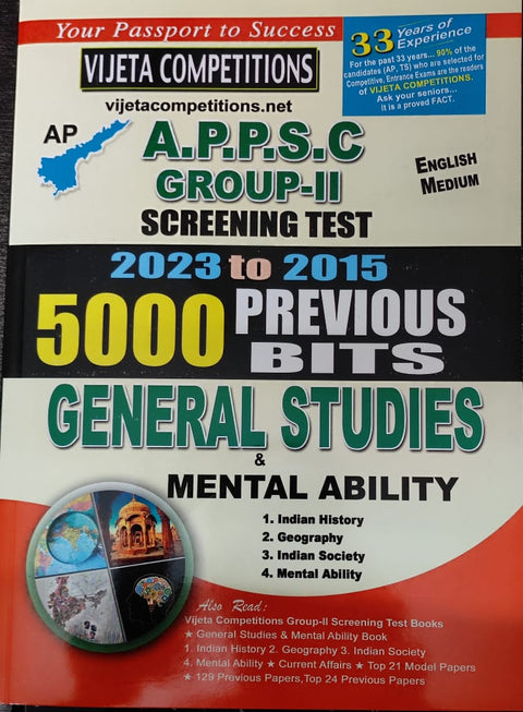 APPSC Group-II Screening Test General Studies & Mental Ability (2023-2015) 5000 Previous Bits 2024 ( ENGLISH MEDIUM )