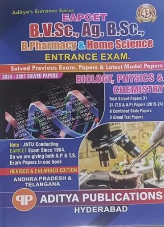 Aditya's EAPCET B.V.Sc., Agriculture, B.Sc., B.Pharmacy and Home Science Entrance Exam 2025 English