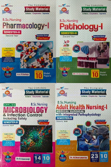 B.SC NURSING SEMISTER-III  Adult Health Nursing -I,  Pharmacolgy-I, Pathology-I, Microbiology Combo Set of 4 books