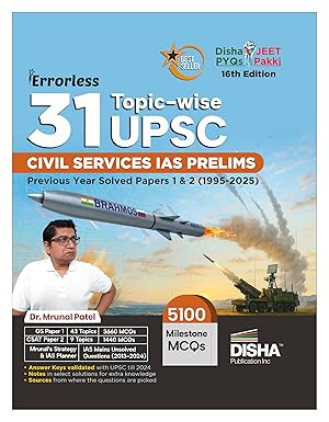 Disha 31 Topic-wise UPSC Civil Services IAS Prelims Previous Year Solved Papers 1 & 2 (1995 - 2025) by Mrunal Patel 16th Edition | General Studies & Aptitude (CSAT) PYQs Question Bank for 2026 Exam