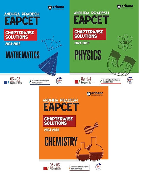 Eapcet Andhra Pradesh Chapter wise Solutions 2024-2018 ( Maths, Physics, Chemistry ( SET OF 3 BOOKS COMBO )