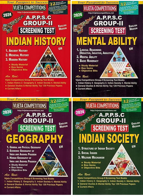APPSC Group II Screening Test English Medium Set Of 4 Books Indian History-Geography-Mental Ability-Indian Society 2023