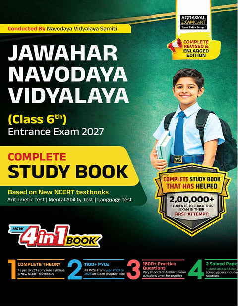Examcart Jawahar Navodaya Vidyalaya (JNV) Class 6 Entrance Exam Study Guide Book 2027 | NCERT Based Complete Theory, Chapterwise Question | Latest Solved Paper + Practice Set (English Medium)