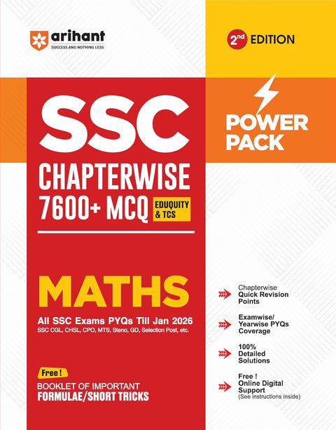 Arihant SSC Maths Book 2026 | Chapterwise 7600+ MCQs | PYQs Till Jan 2026 for CGL, CHSL, CPO, MTS, GD | Revision, Detailed Solutions | Power Pack 2nd Edition+ Free Digital Support