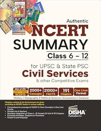 Disha Authentic NCERT Summary (Class 6 to 12) for UPSC & State PSC Civil Services & other Competitive Exams | Old & New NCER One Liner General Studies | IAS Prelims & Mains