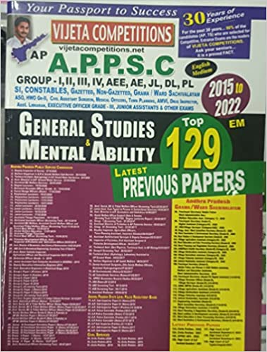 APPSC General Studies and Mental Ability Top 129 Previous Papers ( 2015 to 2022 ) [ ENGLISH MEDIUM ]